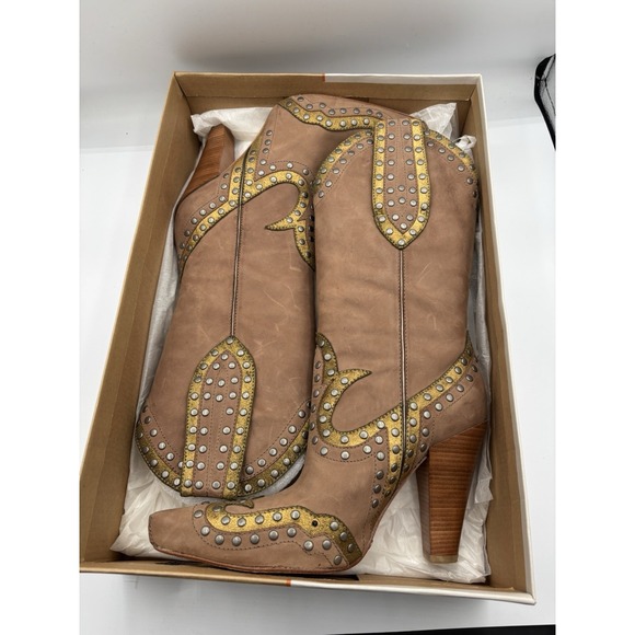 Cole Haan Shoes - G Series Cole Haan Studded Pointed Toe Western Boots Brown Gold Glendo Boot 6.5B